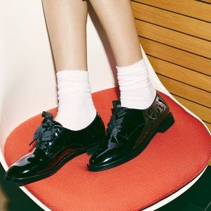 Black Faux Patent Leather Oxfords